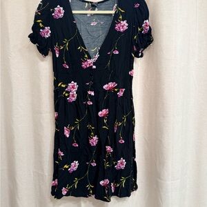 Wild Fable Floral Puff Sleeve Black Dress M